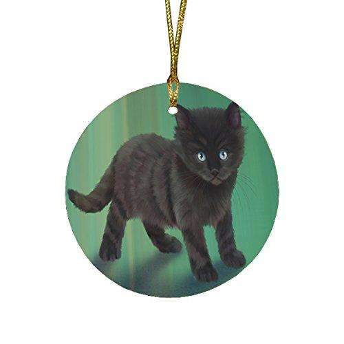 Black Kitten Cat Round Christmas Ornament