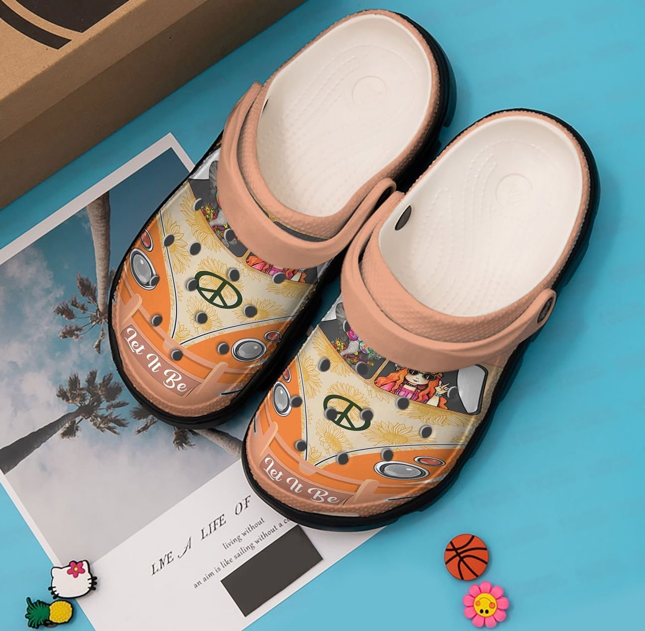 Hippie Personalized Clog, Custom Name, Text, Color, Number Fashion Style For Women, Men, Kid, Print 3D Orange Hippie Car Girl