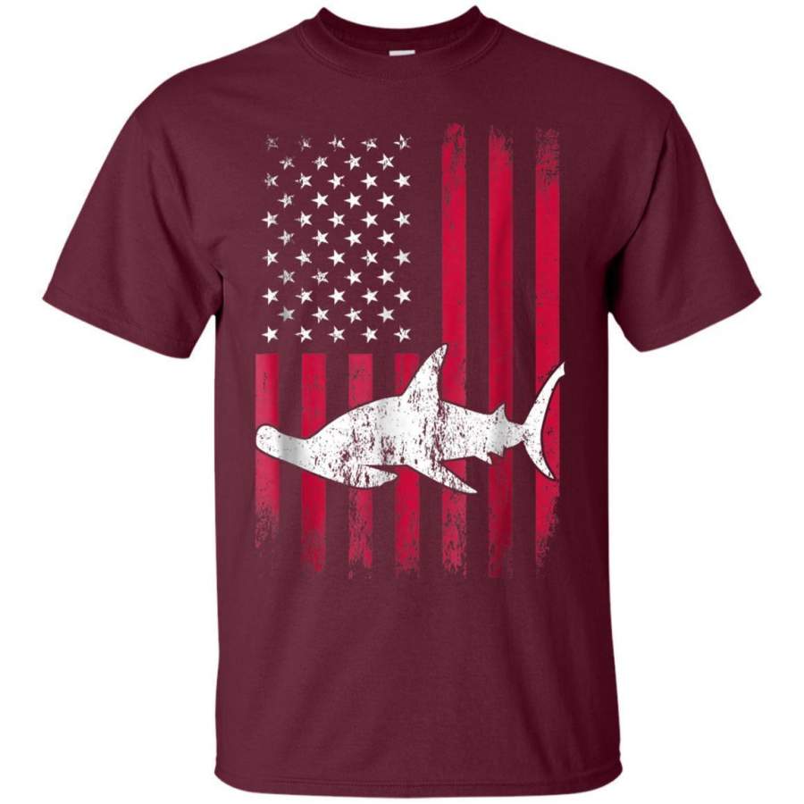 AGR Hammerhead Shark Distressed American Flag Tshirt Shark Gift Jaq T-shirt