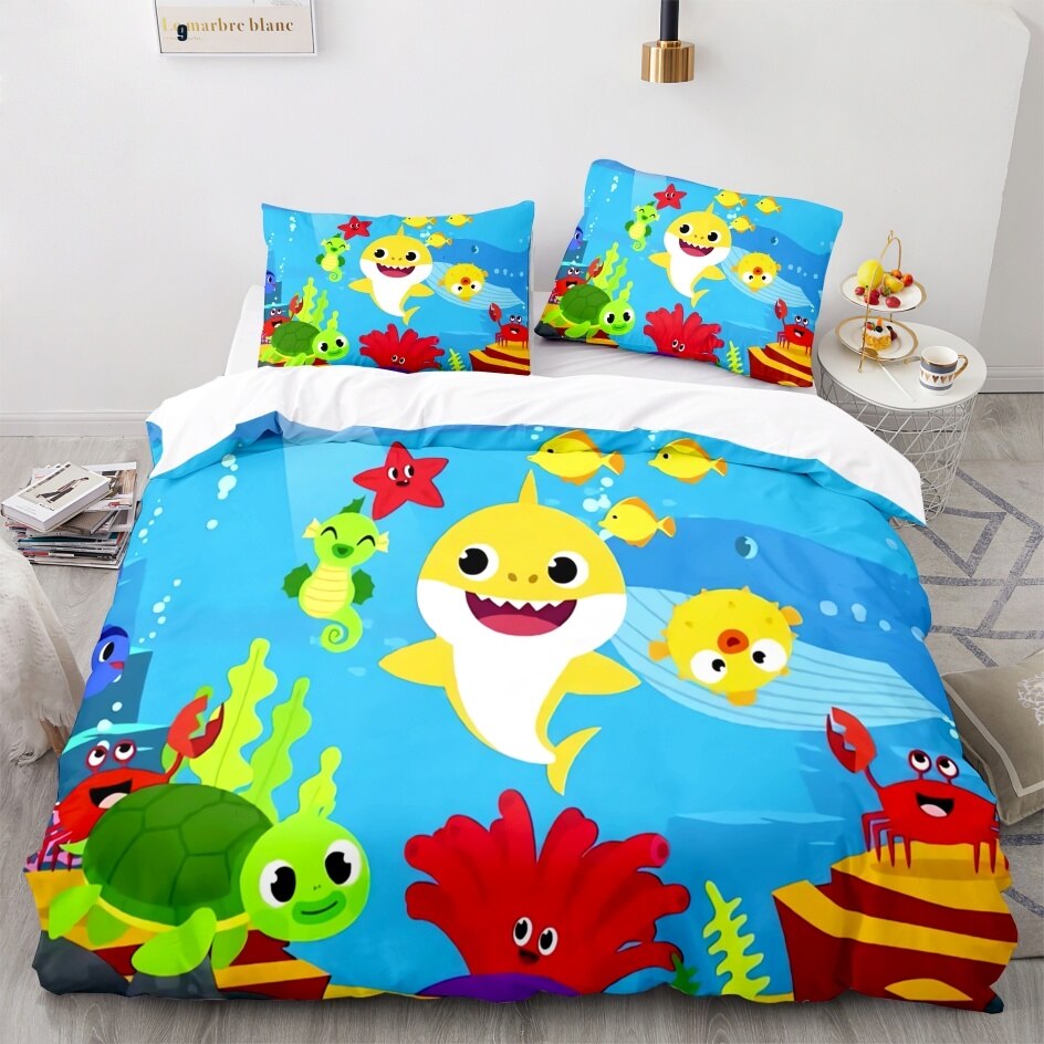 Baby Shark Bedding Set Twin Full Queen King Size Ocean Baby Bed Set Aldult Kid Bedroom Duvetcover Sets 3D Anime 017 Duvet Covers