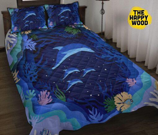 Dolphin Art Layer Paper Beauty Quilt Bed Set And Pillow Covers