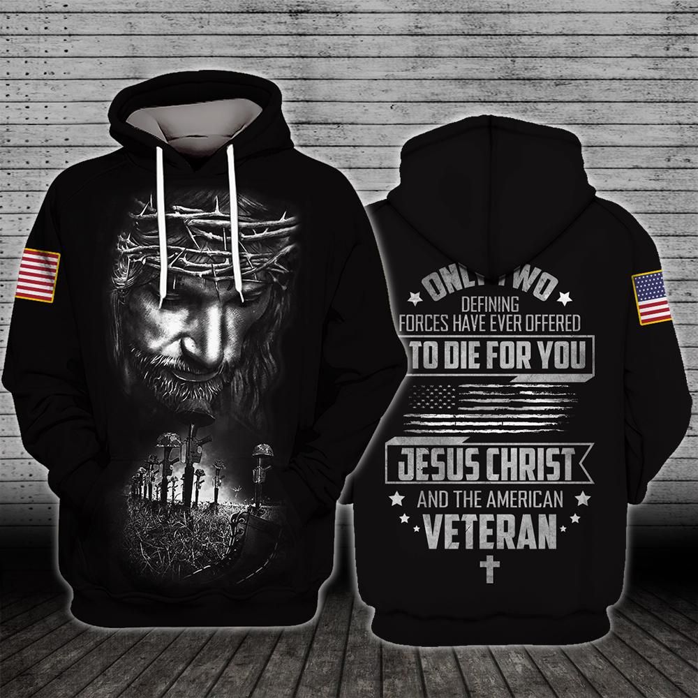 Veteran Hoodie Shirt Jesus Christ And The American Veteran T-Shirt Hoodie Adult Full Size