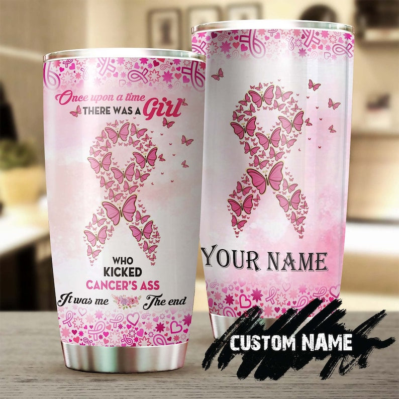 Breast Cancer Survivor Girl Personalized Steel Tumbler-Breast Cancer Tumbler -Pink Ribbon Tumbler-Cancer Treatment Care Gift – Gift For Her