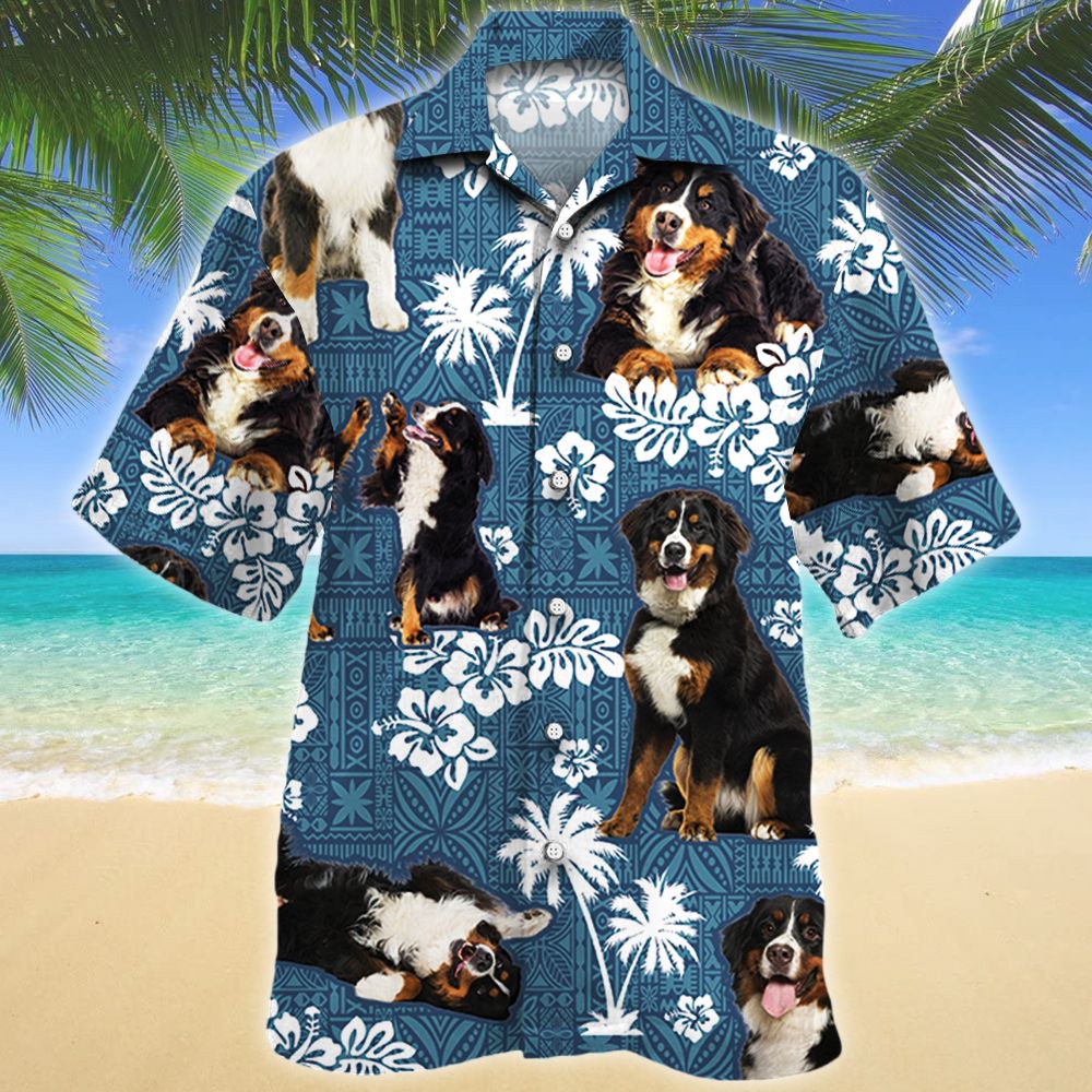 Bernese Mountain Dog Blue Tribal Pattern Hawaiian Shirt Ha73910