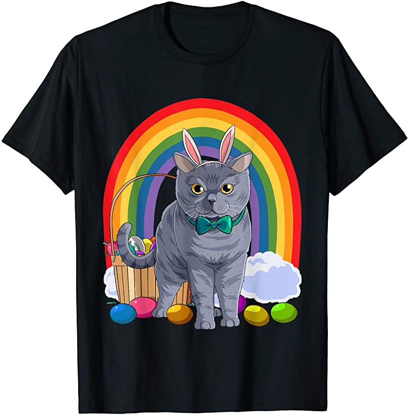 British Shorthair Easter Eggs Bunny Cat T-Shirt