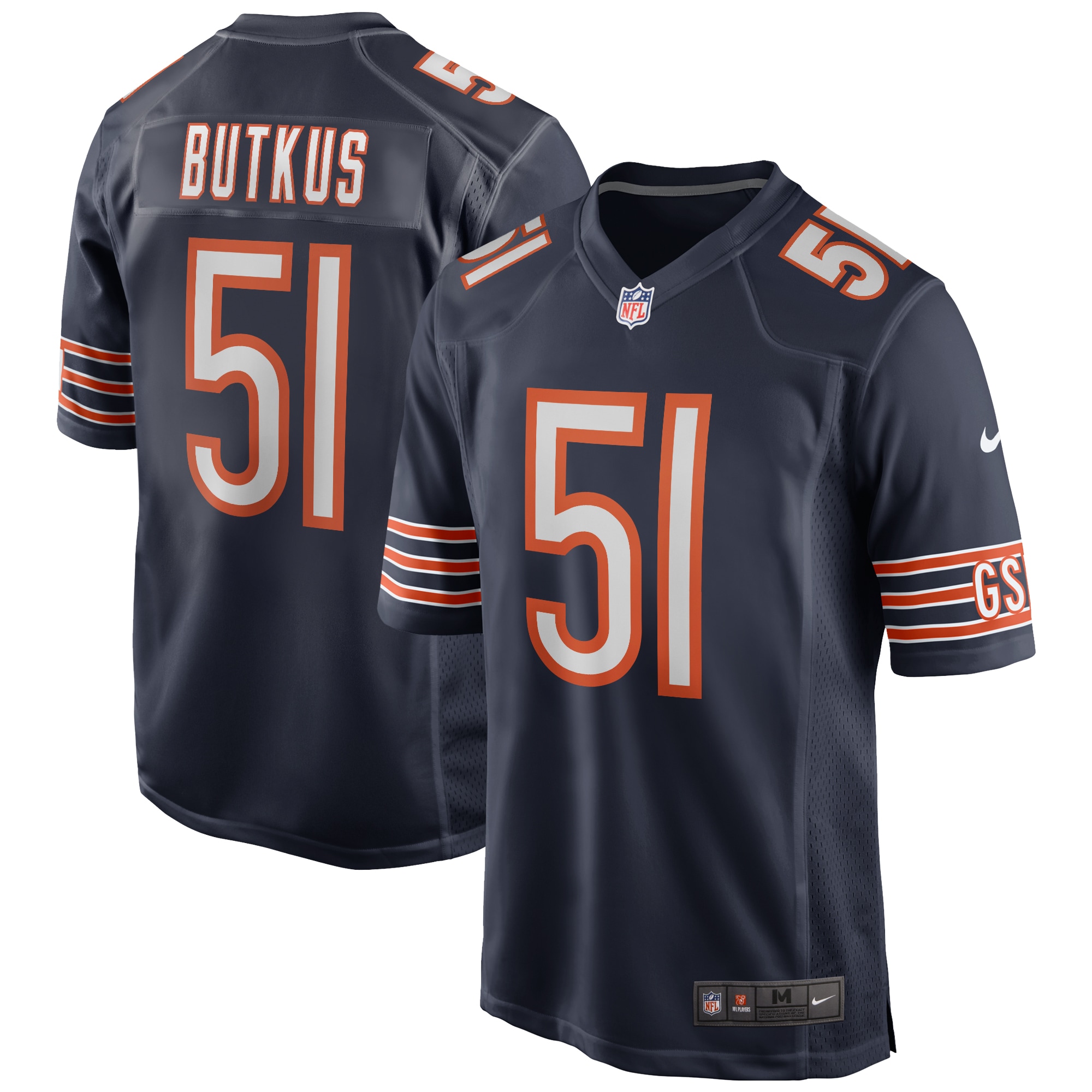 Dick Butkus Chicago Bears Game Retired Player Jersey – Navy