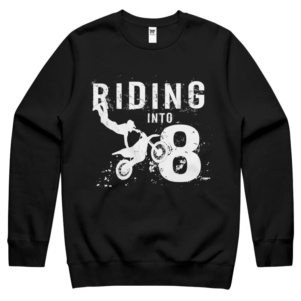 Riding Into 8 Years Old 8Th Birthday Boy Dirt Bike Party Crewneck Sweatshirt