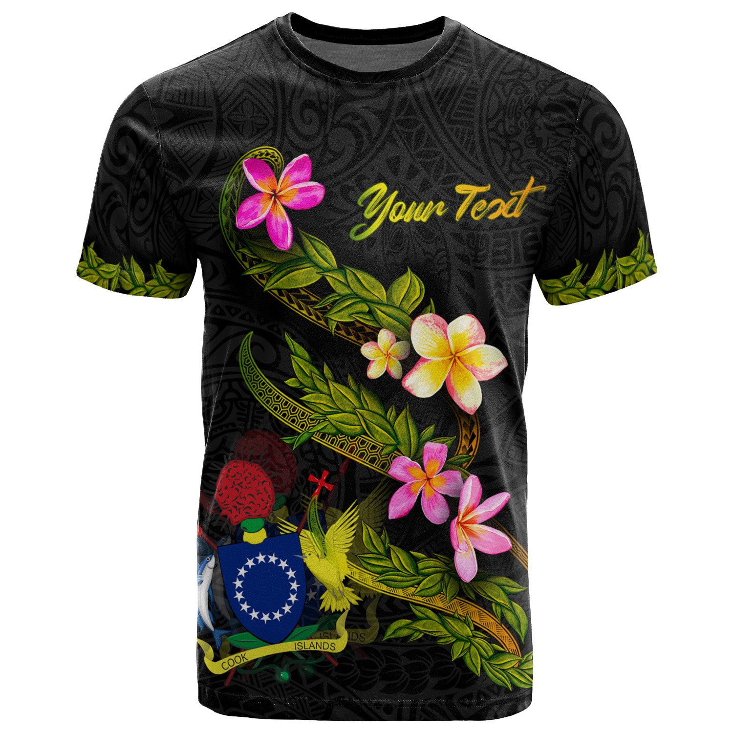 Cook Islands Polynesian Custom Personalised T-Shirt – Plumeria Tribal – BN12