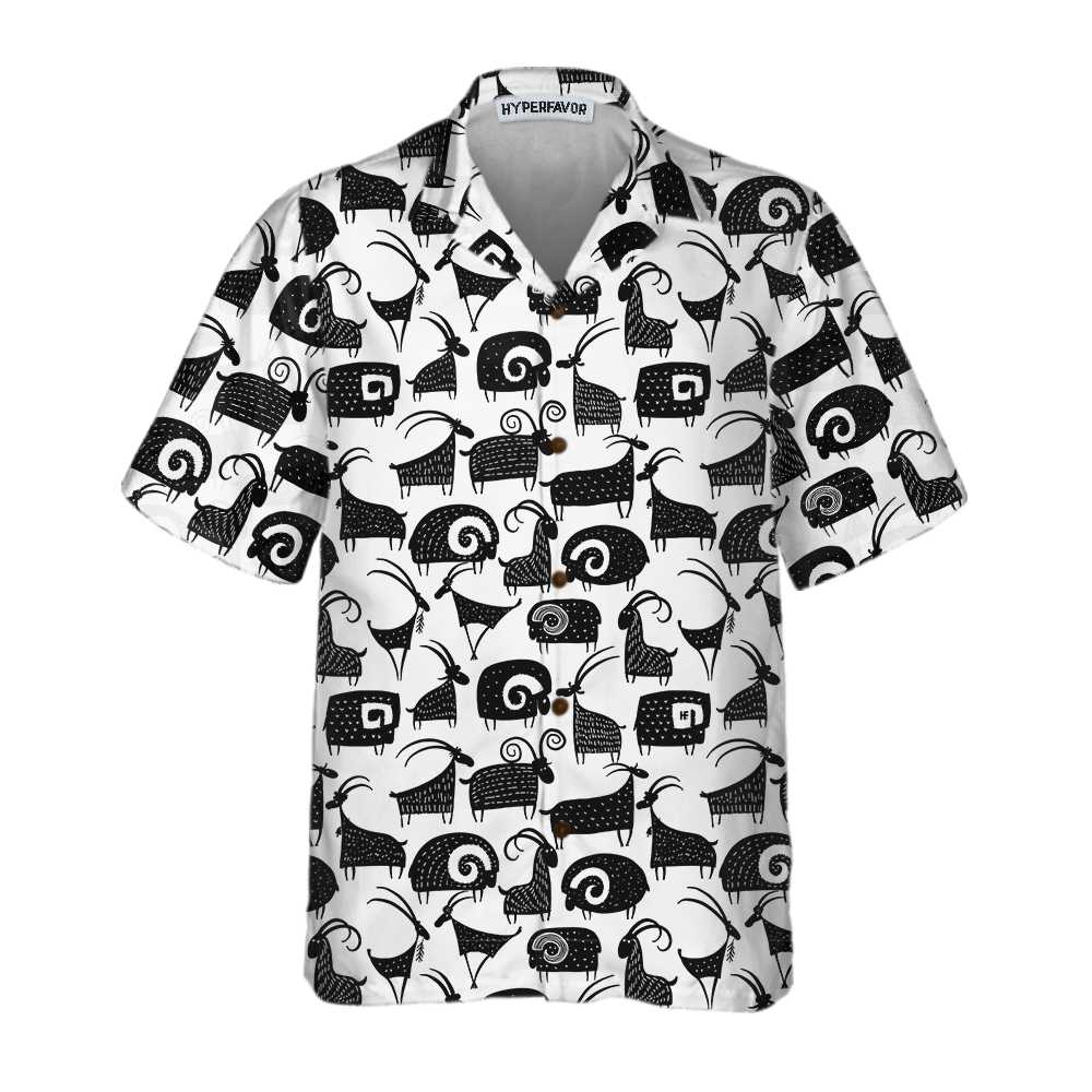 Goat And Ram Seamless Pattern Hawaii Black White Shirt For Men Women Ha34548