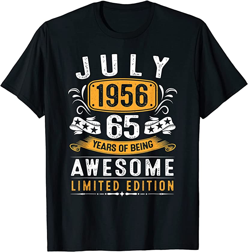 65th Birthday Gift Vintage July 1956 Men Women 65 Year Old T-Shirt