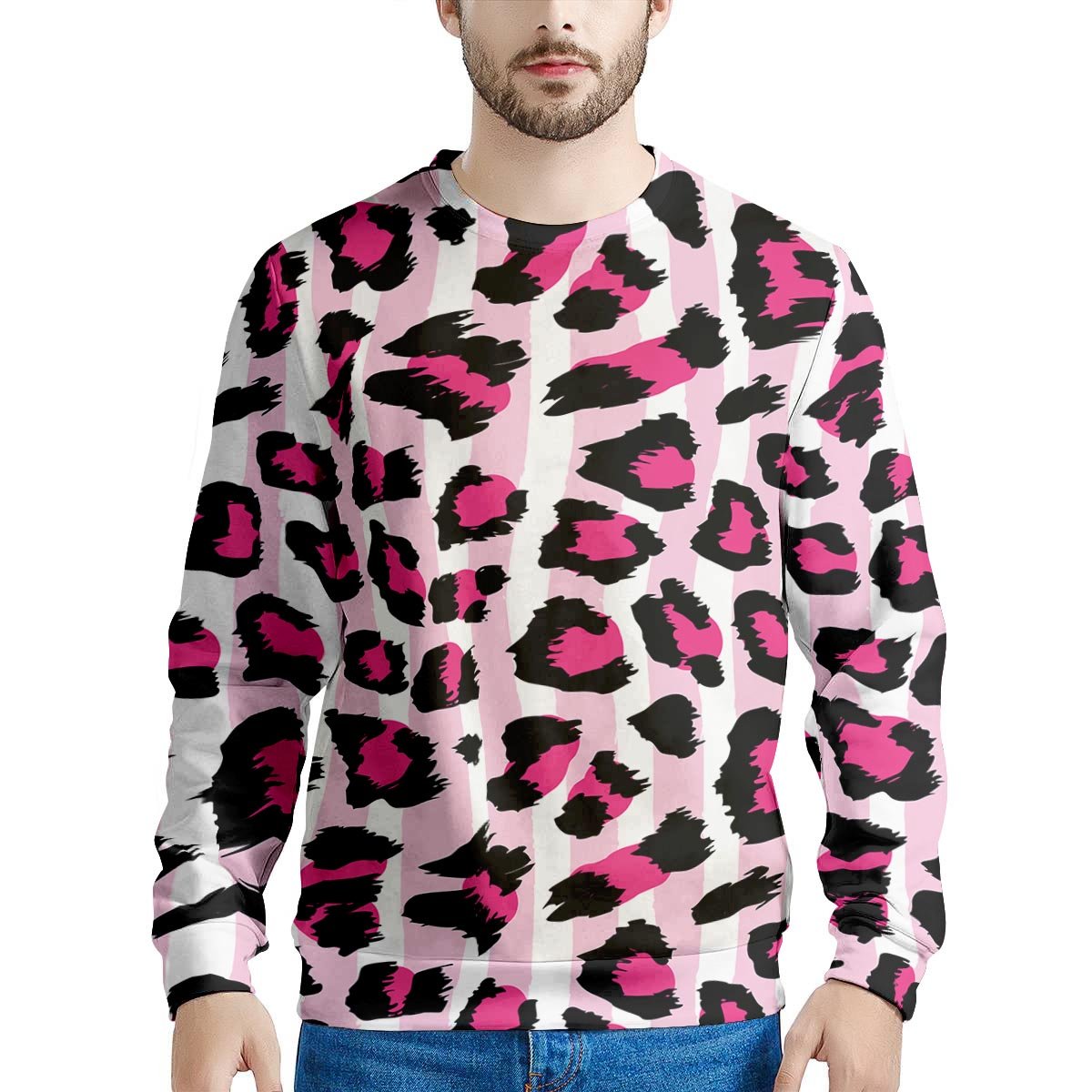 Pink Striped Leopard Men’S Sweatshirt