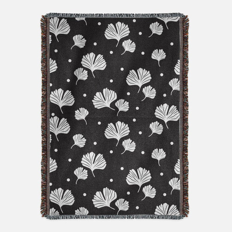 Black And White Leaves Vintage Retro Style Couch Sofa Blanket,  Woven Throw Blanket Home Decor