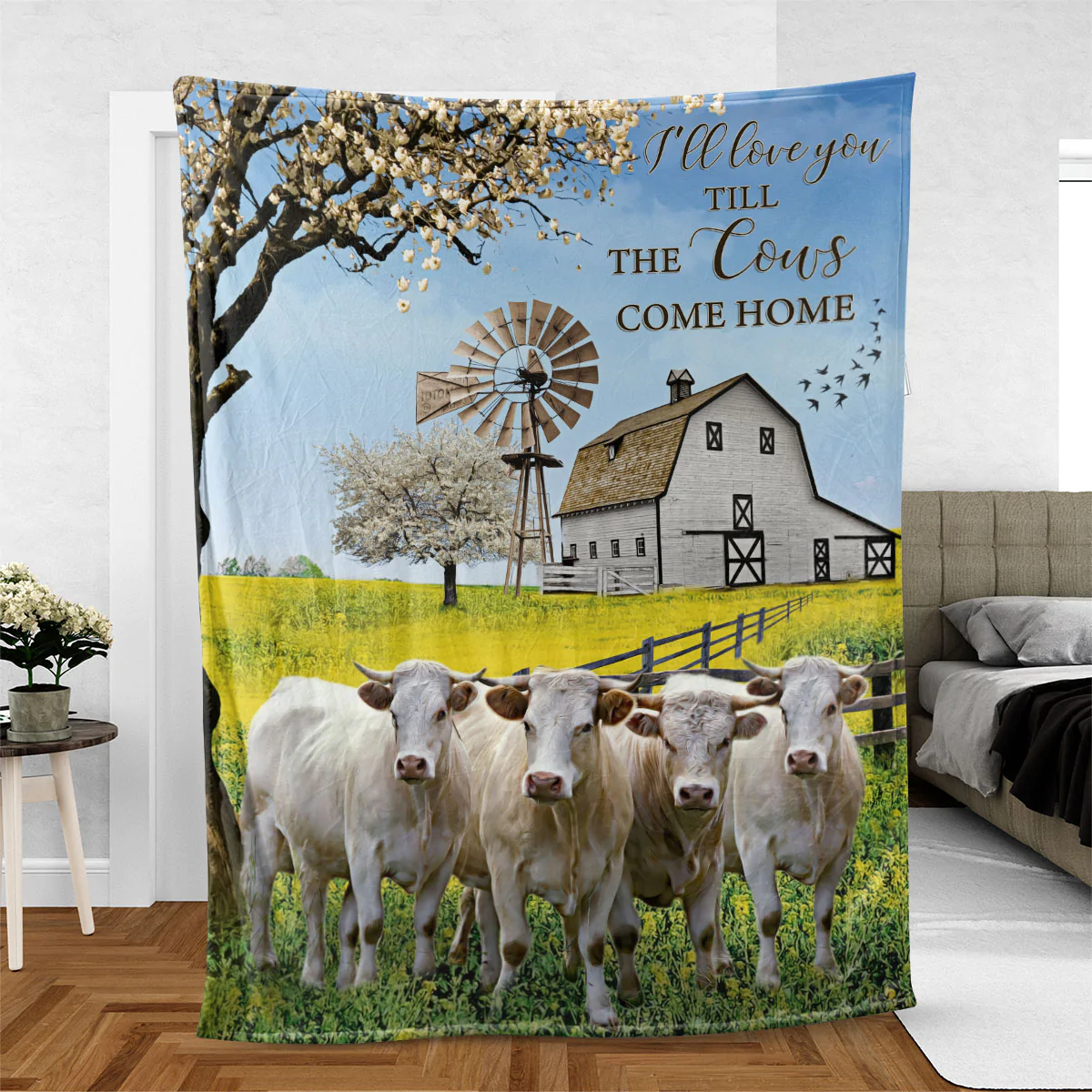 Charolais Cow Blanket, Love You Till The Cows Come Home Blanket, Farm Blanket, Bedding Sofa Decoration For Farm Lover