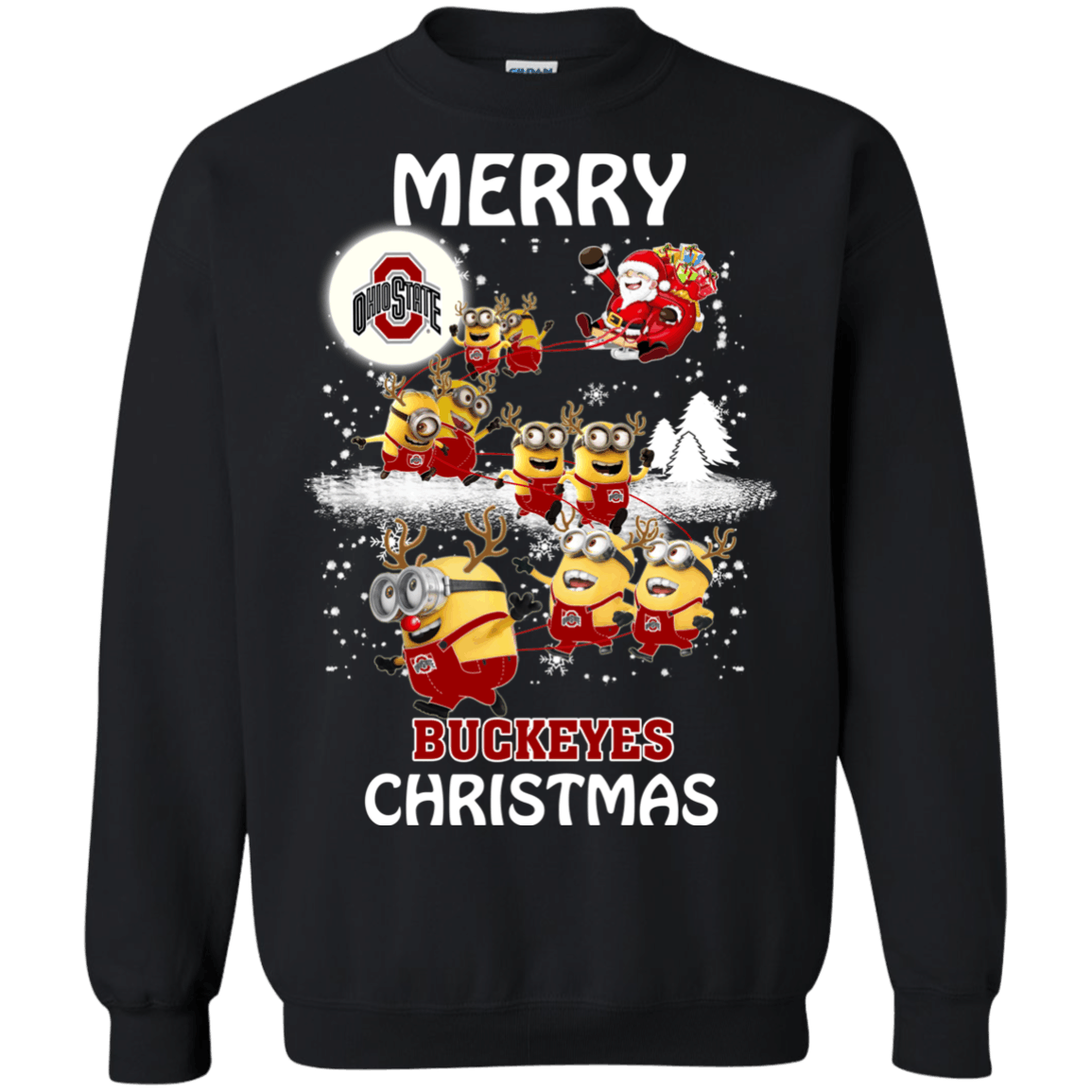 Excellent Ohio State Buckeyes Minion Ugly Christmas Sweater 2023S Santa Claus With Sleigh Hoodies Sweatshirts