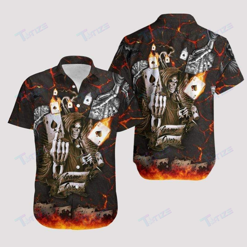 Skull Game Of Cards All Over Printed Hawaii Shirt Size S Ha53526