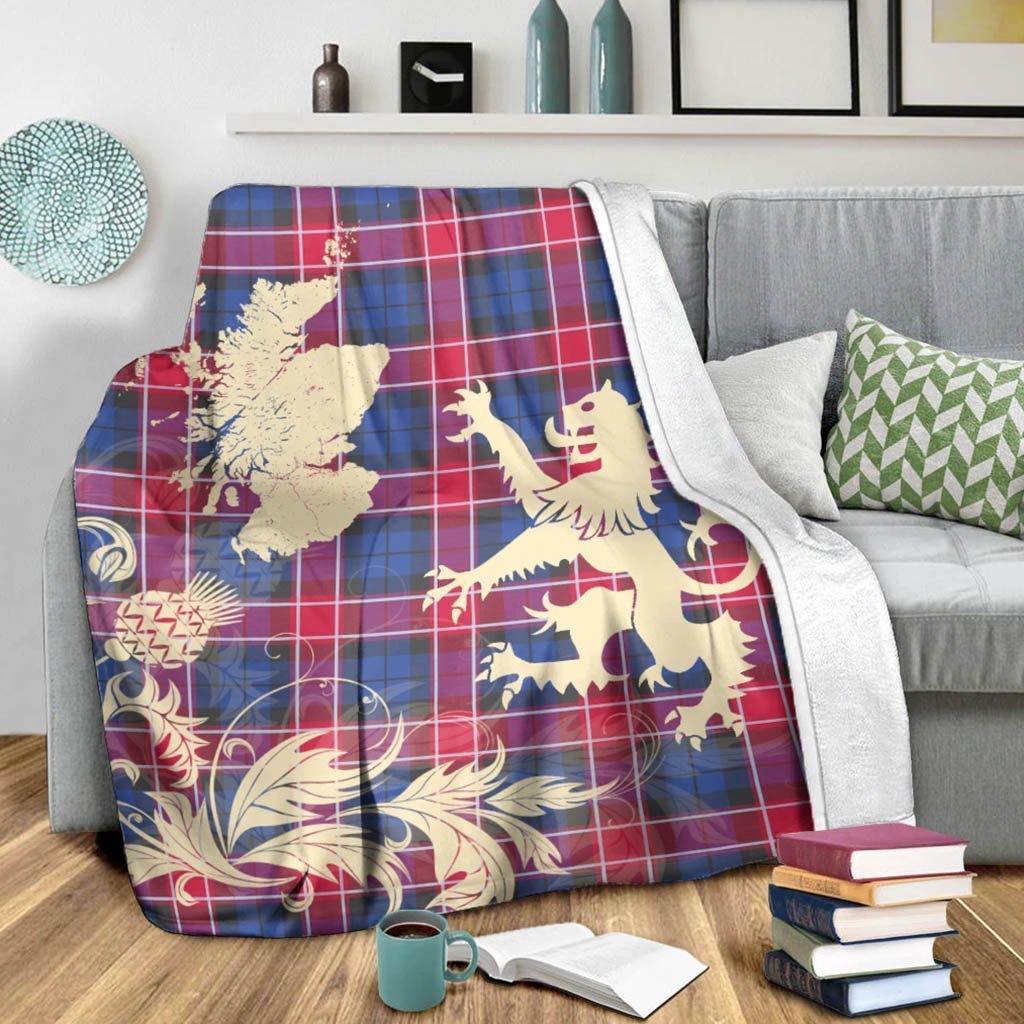 Tartan Blanket Graham Of Menteith Red Tartan Scotland Lion Thistle Map Plaid Blanket