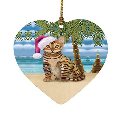 Summertime Chinese Li Hua Kitten On Beach Christmas Heart Ornament Por2197