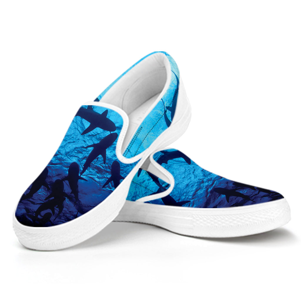 Shark Underwear Print White Slip On Shoes