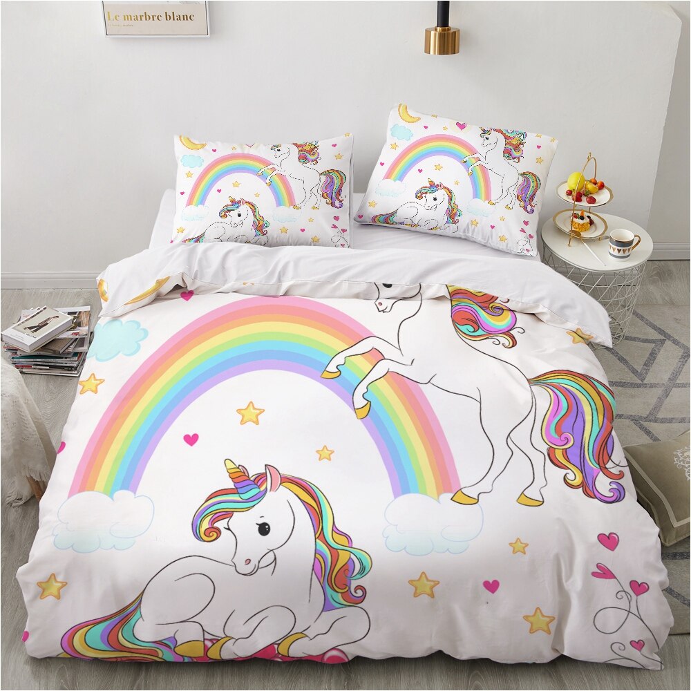 3D Bedding Sets Luxury Single Queen Double Full King Twin Bed Linen For Home Kids Children Baby Cartoon Pink White Unicorn Cute Duvet Covers