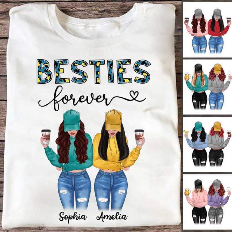 Besties Forever Modern Girls Leopard Personalized Shirt