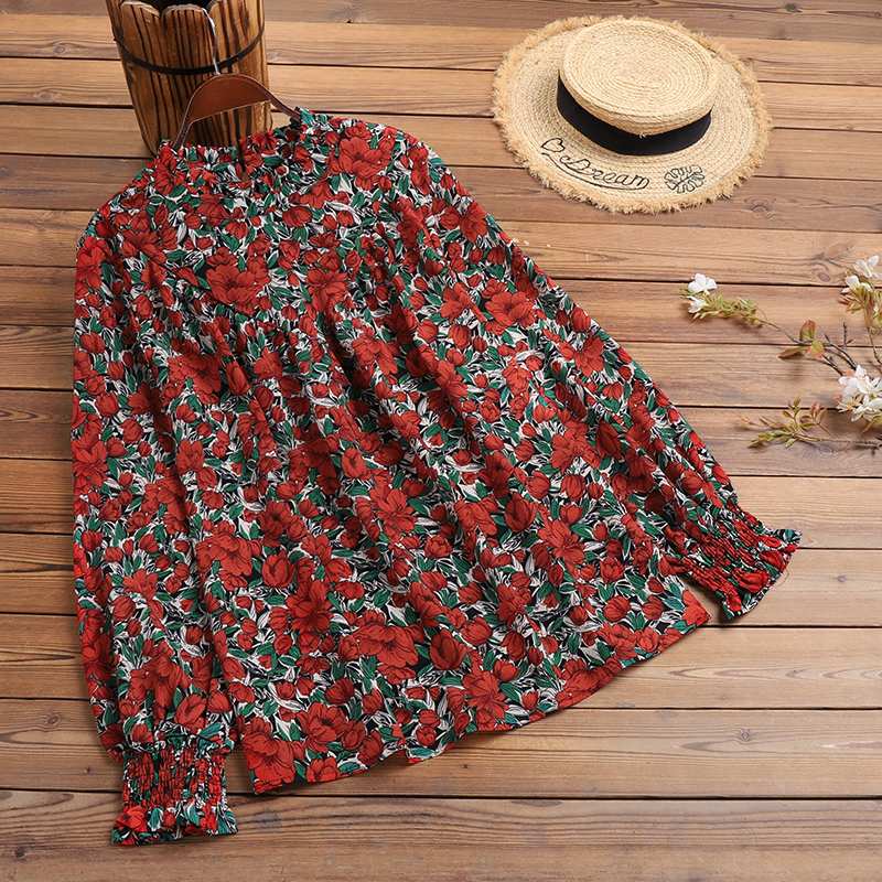 ZANZEA Elegant Long Puff Sleeve Floral Printed Blouse Stylish Women Spring Bohemian Party Shirt Work Blusas Casual Ruffles Tops alx