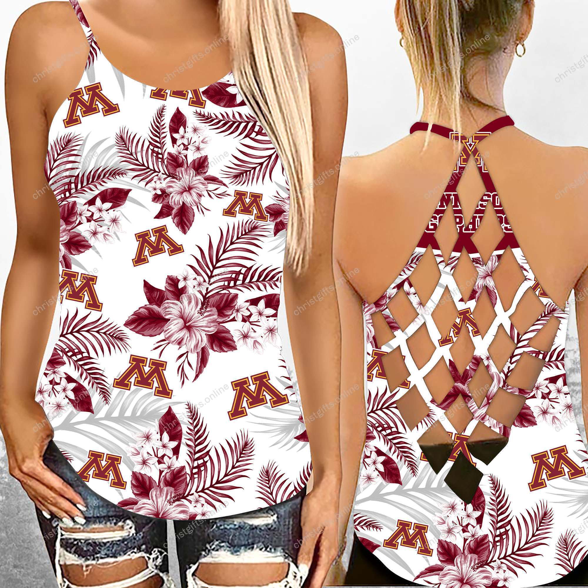 Minnesota Golden Gophers NCAA3-Criss Cross Tanktop Hawaii Style Ds1