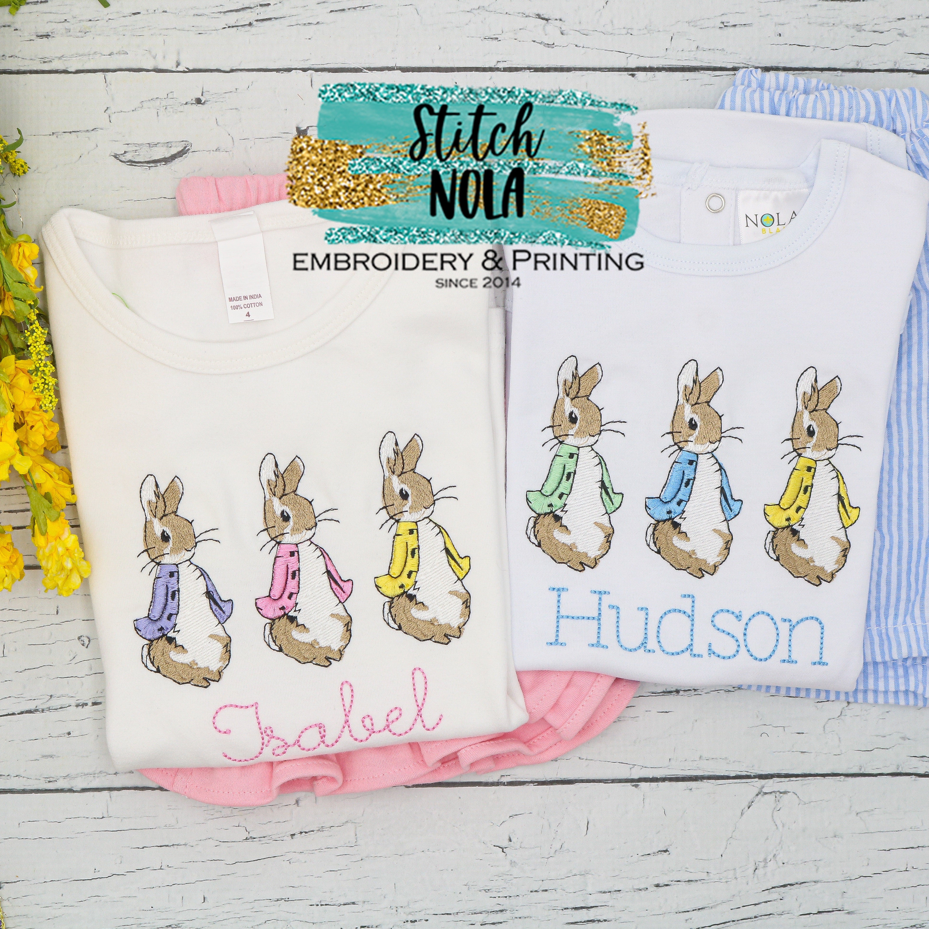 Personalized Vintage Easter Peter Rabbit Trio Sketch Shirt