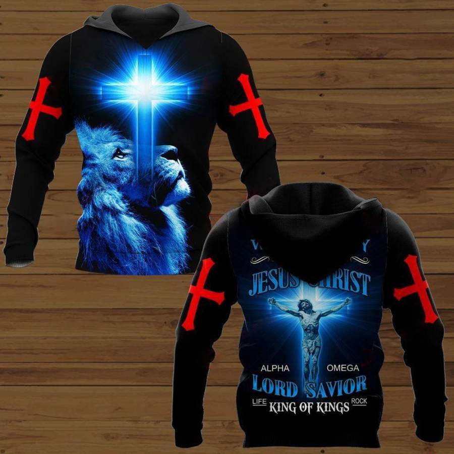 WAY PROPERTY OF TRUTH JESUS CHIRST LORD SAVIOR BLUE LION ALL OVER PRINTED SHIRTS DH091001