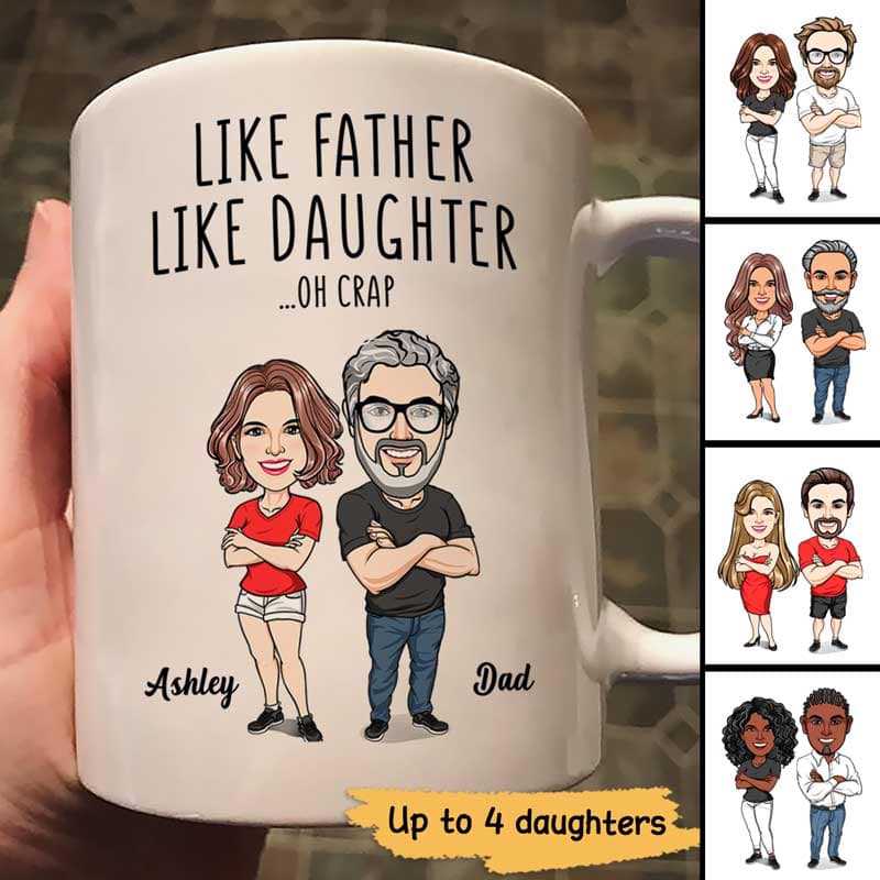 Like Father Like Daughter Funny Cartoon Caricature Personalized Mug