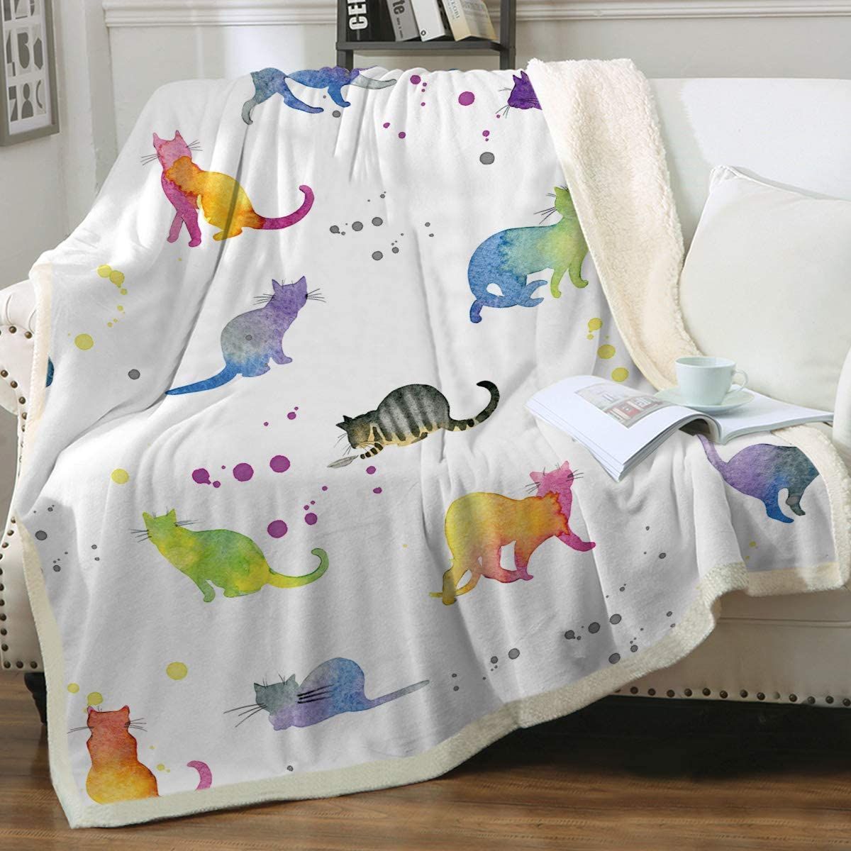 Sleepwish Cat Girls Kids Cute Animals Pet Pattern Fleece Blanket