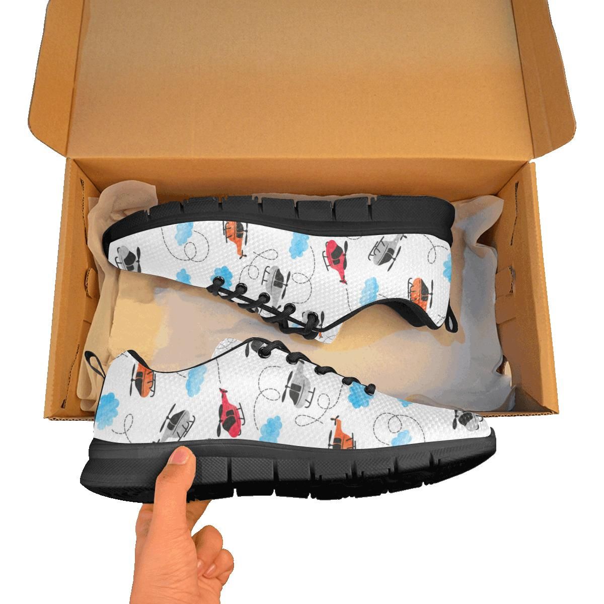 Watercolor Helicopter Cloud Pattern Sneakers Shoes