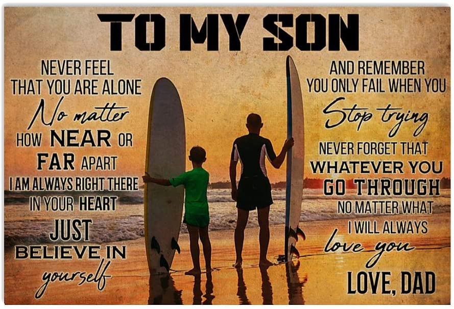 Vintage Dad Surfing To My Son – Good Day Find Something Good Believe In Yourself Poster Art Print      Home Decor Gift For Men Women Family Friend On Birthday Xmas