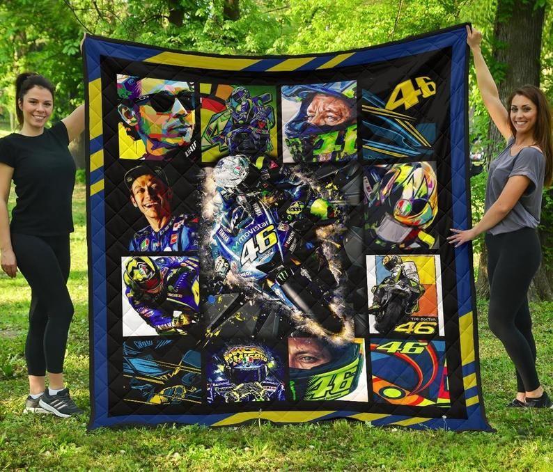 Valentino Rossi For Motogp Fan Idea For Mother’S Day Home Decor Fleece Quilt Blanket Personalized Customized Home Bedroom Decor Gift