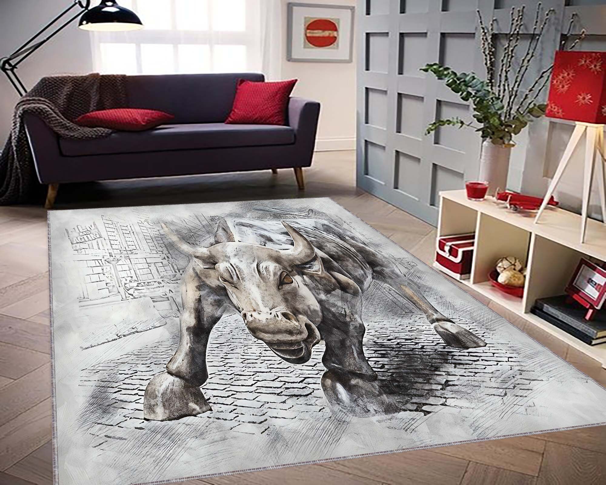 Charging Bull Rug, New York Rug, NASDAQ Rug, Wall Street Rug, New York City Animal Rug, Motivational Success Rug, Floor Rug, Area Rug, Gift