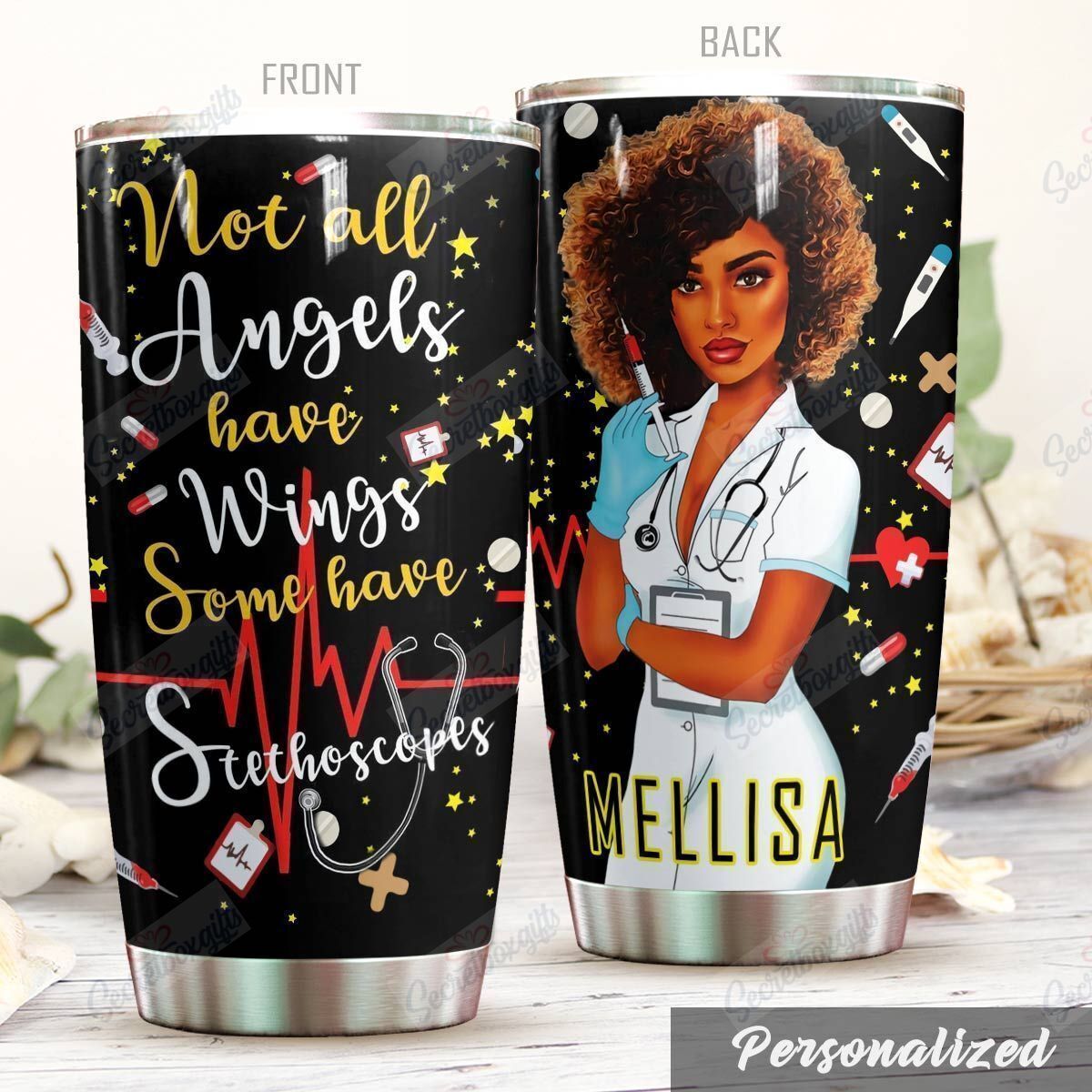 Personalized Nurse Black Girl Yq0602401Cl Stainless Steel Tumbler Travel Customize Name, Text, Number, Image