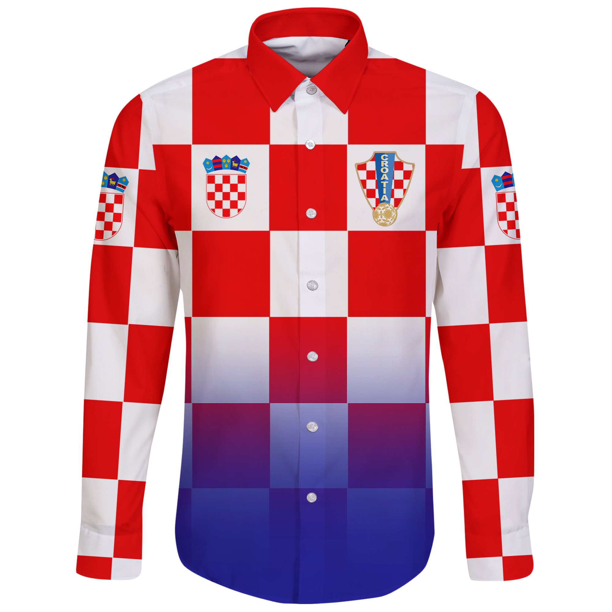 (Custom) Croatia Euro Long Sleeve Button Shirt Soccer A27