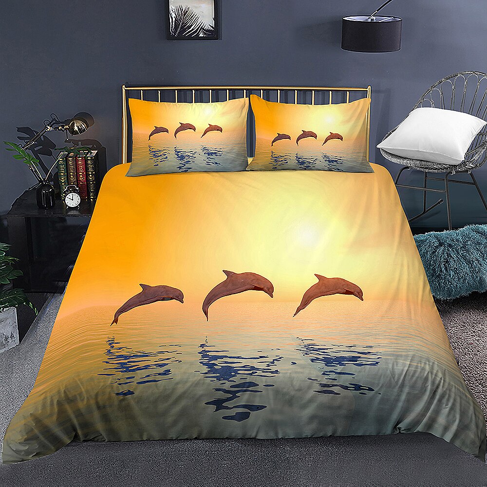 Home Textiles 3D Dolphin Bedding Set For Kids Adult Bedroom Decor Duvet Cover King Queen Size Print Bed Set Bedclothes