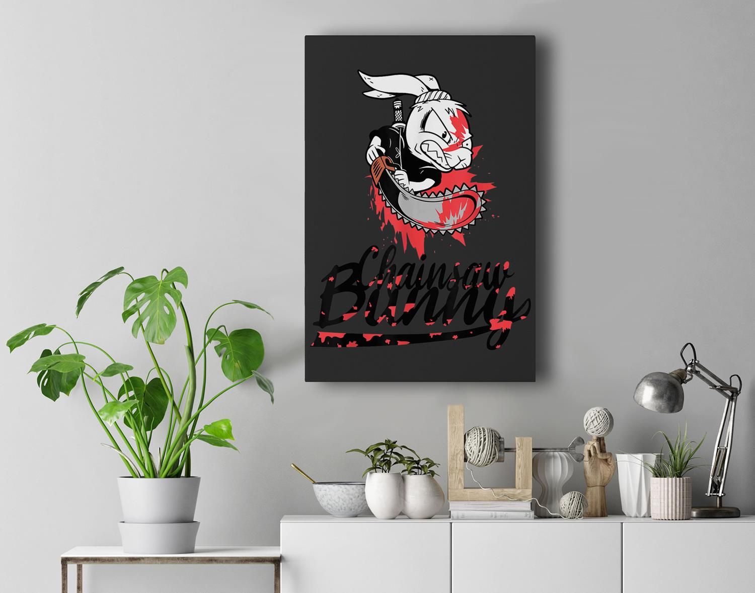 Funny Chainsaw Bunny Halloween Horror Movie Fan Nightmare Premium Wall Art Canvas Decor