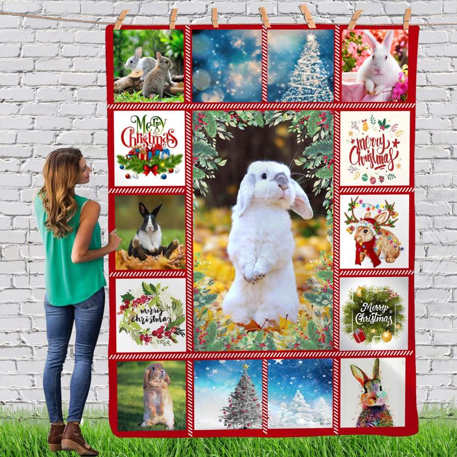 Rabbit Gorgeous Merry Christmas Animal Reindeer Xmas Fleece Blanket, Custom Blankets Christmas Gift Ideas