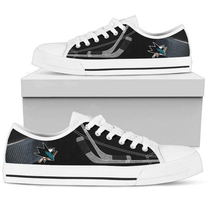 White Low Top Canvas Custom Shoes Gift For Men Artistic Scratch Of San Jose Sharks