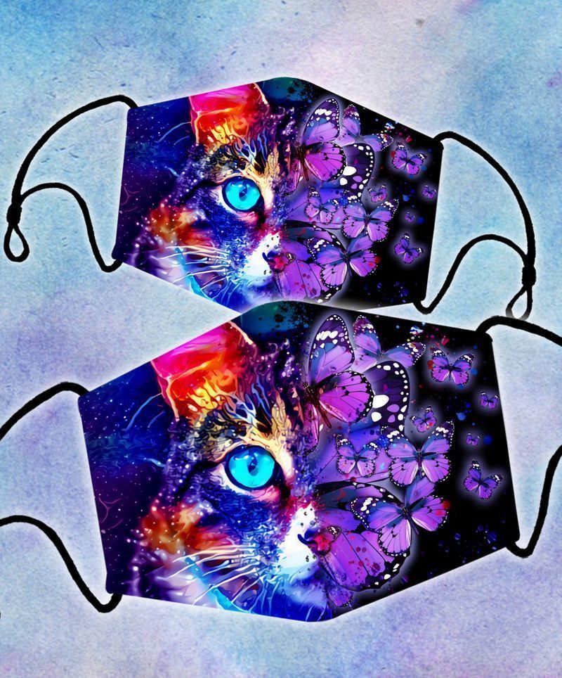 Cat Butterfly Faded Color Face Covering Kitty Kitten Cat Lovers Cotton Mask 1-10 Pcs For Kid & Adult All Over Print Face Mask Covering For Adults And Kids