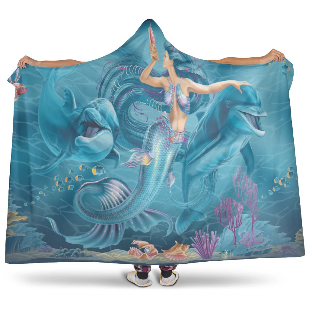 Hooded Blanket – Australia Beautiful Mermaid With Dolphin