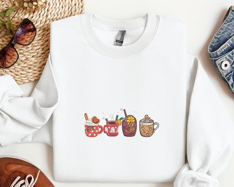 Retro Pumpkin Cup Embroidered Sweatshirt 2D Crewneck Sweatshirt All Over Print Sweatshirt For Women Sweatshirt For Men Sws3082