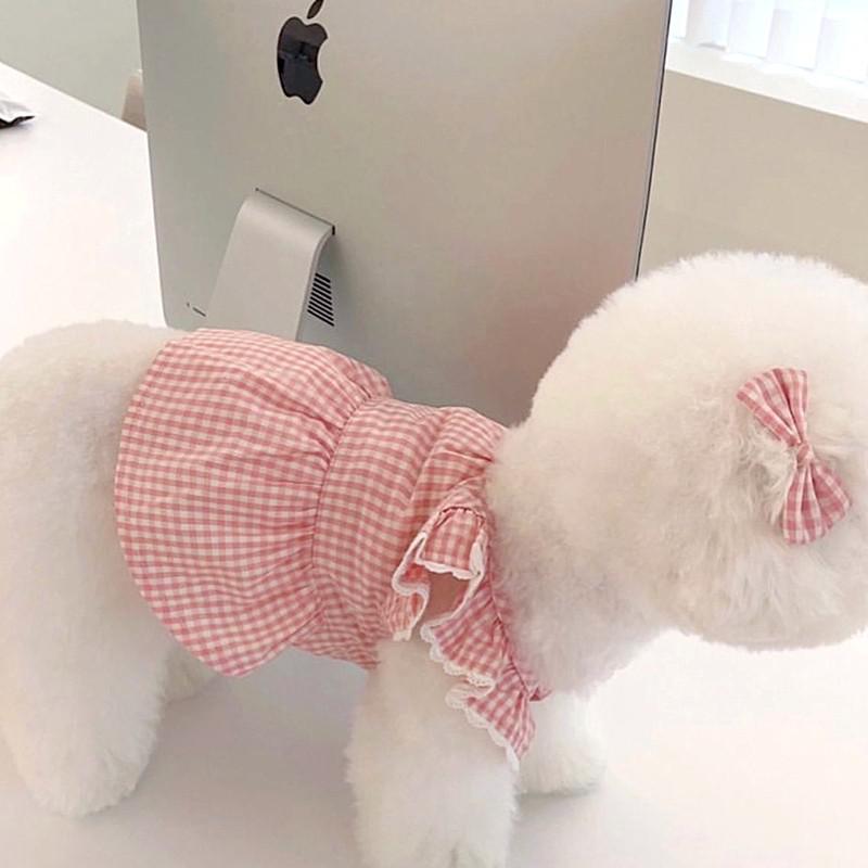 New Pink Pet Dogs Clothes Plaid Lace Dogs Dress Skirt Sweet Cotton For Puppy Small Medium Dogs Dress Yorkshire Chihuahua Perro alx