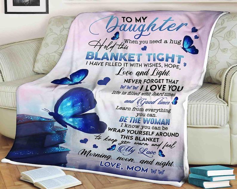 To My Daughter Learn From Everything You Can Fleece Blanket Gift For Family,Birthday,Daughter,Butterflies Lover Gift Home Decor Bedding Couch Sofa Soft And Comfy Cozy