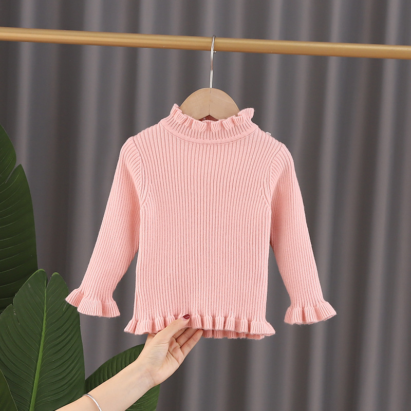 Autumn winter children’s sweater girls’ solid color fungus edge bottoming shirt for children alx