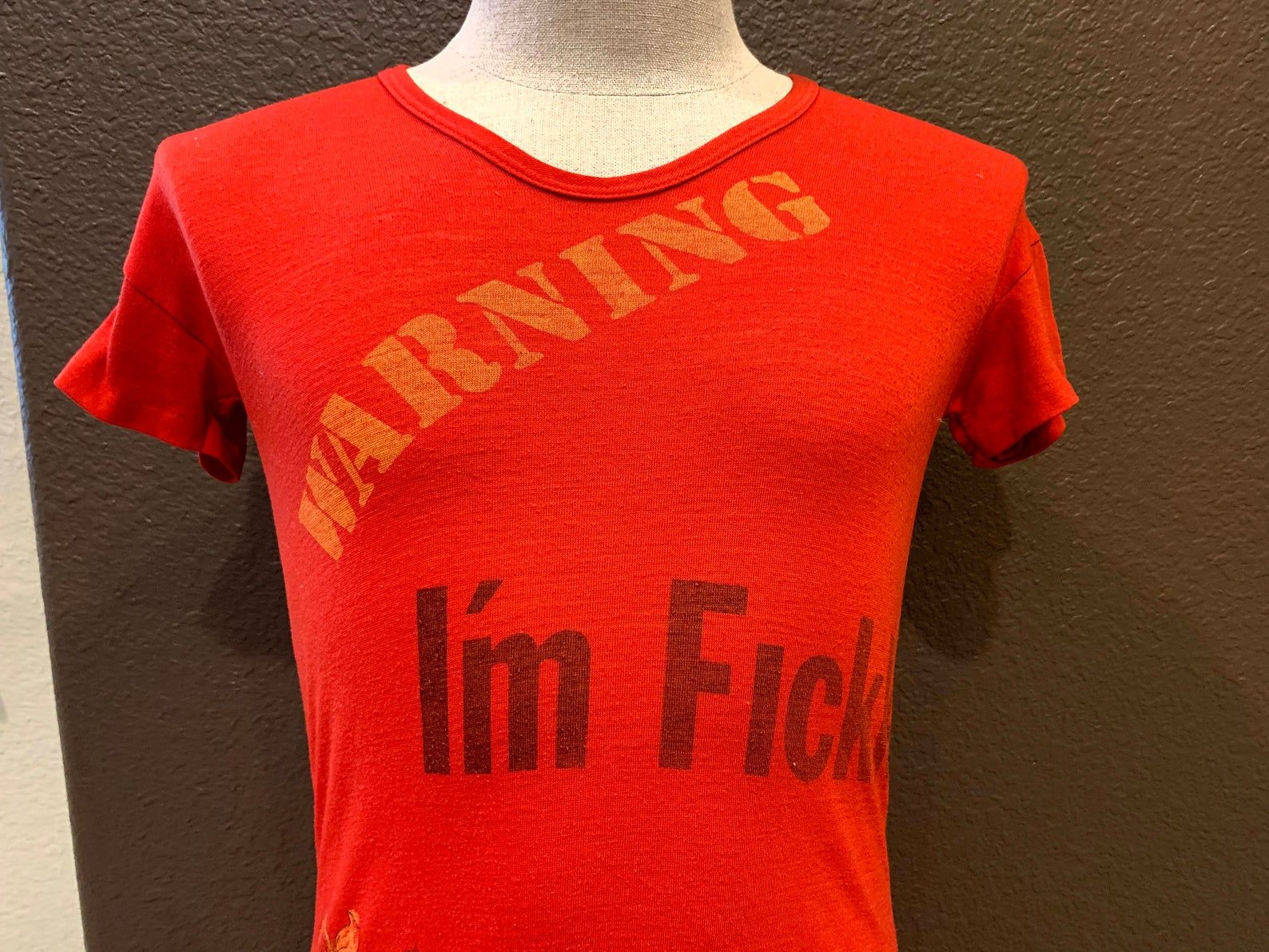 Vintage 80’s Warning I’m Fickle Kitten Red T Shirt Night Gown M