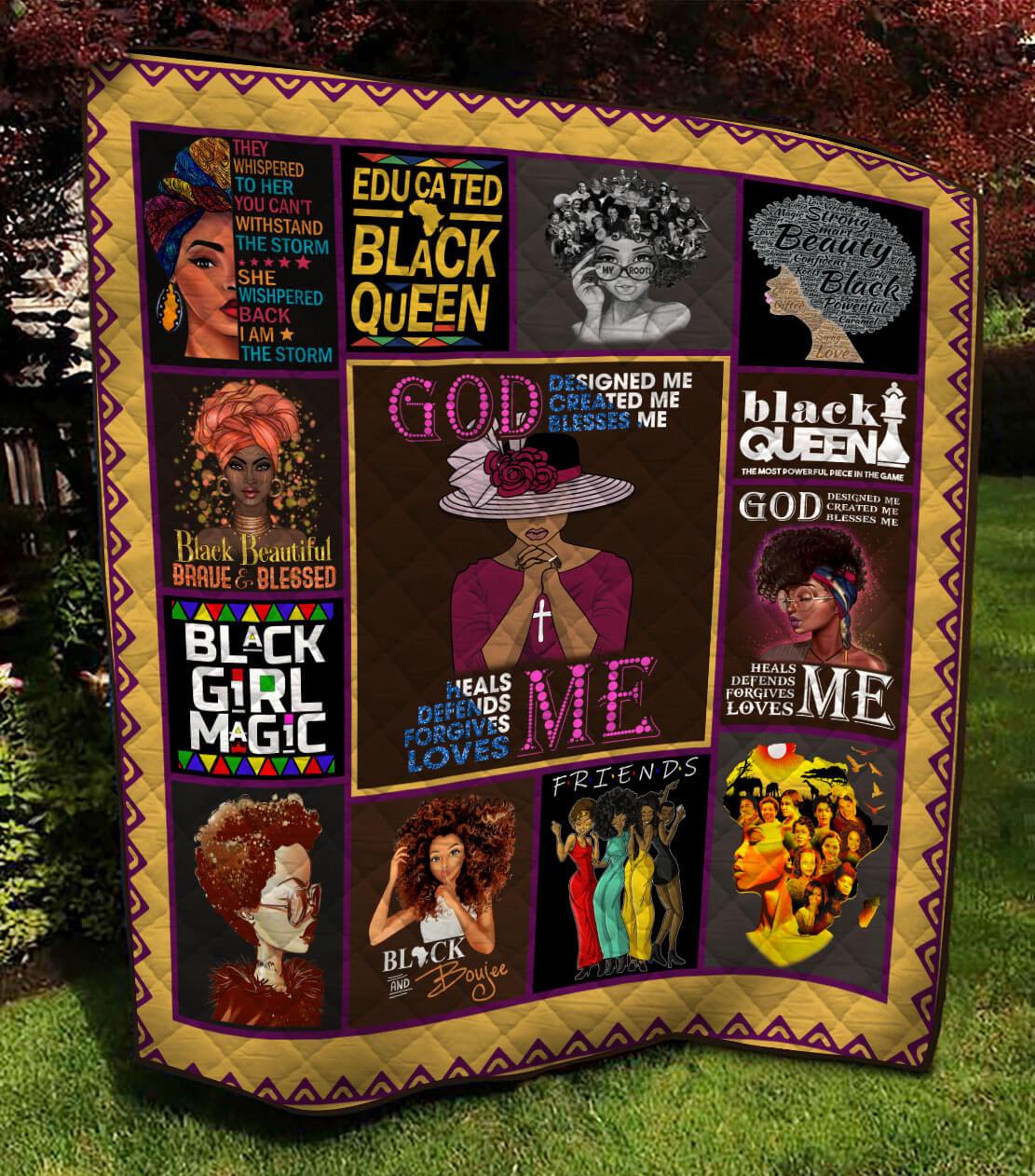 God Designed Created Blesses Me Black Queen Magic Quilt for Men Women Boys Girls Kids