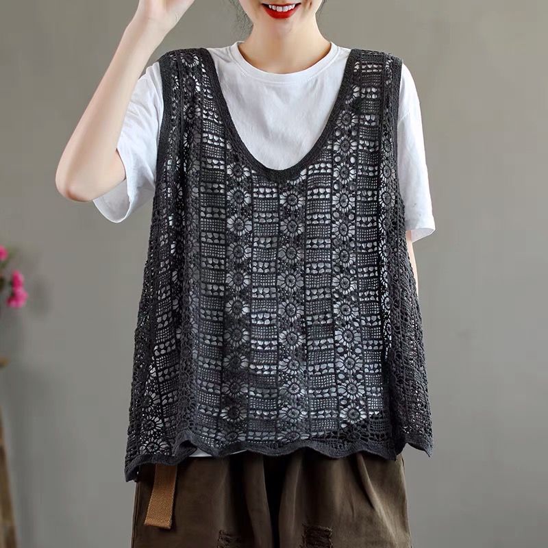 Vests Women Hollow Out Chic Design Korean Elegant Solid All-match Outwear Simple Female Minimalist Summer Hot Sale Soft Basic alx