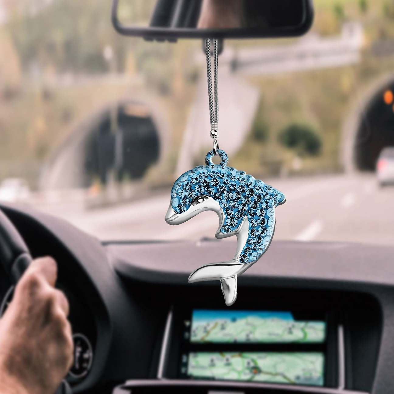 Dolphin Blue Diamond 3D Printed Art Car Hanging Ornament